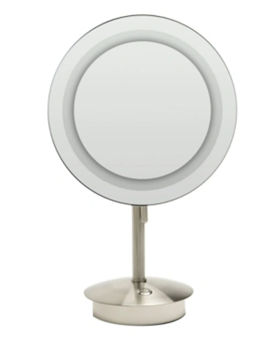 Shop Alfi Brand Brushed Nickel Tabletop Round 5x Magnifying Cosmetic Mirror With Light Bedding In Chrome