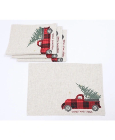 Shop Manor Luxe Vintage Tartan Truck With Christmas Tree Placemats 14" X 20", Set Of 4 In Linen