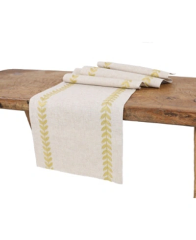 Shop Manor Luxe Cute Leaves Crewel Embroidered Table Runner In Linen Gold