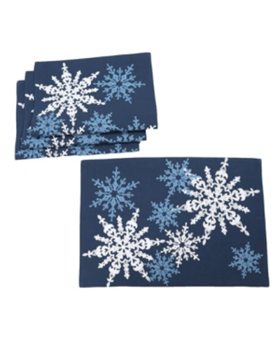 Shop Manor Luxe Magical Snowflakes Crewel Embroidered Christmas Placemats 14" X 20", Set Of 4 In Dark Blue