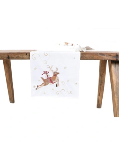 Shop Manor Luxe Reindeer With Gifts Embroidered Christmas Table Runner In White