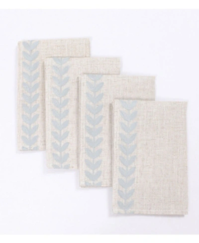 Shop Manor Luxe Cute Leaves Crewel Embroidered Napkins 20" X 20", Set Of 4 In Linen Blue