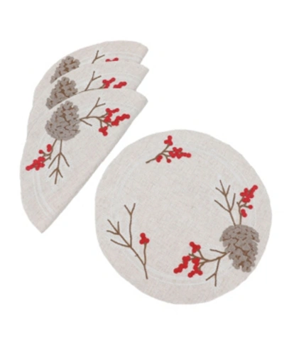 Shop Manor Luxe Christmas Pine Cone Crewel Embroidered Placemats, Set Of 4 In Linen