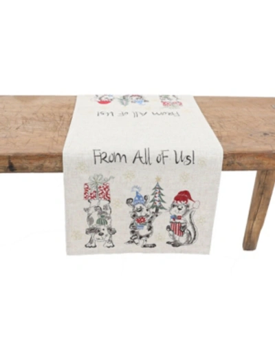 Shop Manor Luxe Animal's Fun Holiday Party Embroidered Table Runner In Linen