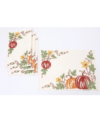 Shop Manor Luxe Happy Fall Pumpkins Crewel Embroidered Placemats, Set Of 4 In Cream