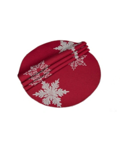 Shop Xia Home Fashions Glisten Snowflake Embroidered Christmas Round Placemats, 16" Round, Set Of 4 In Red