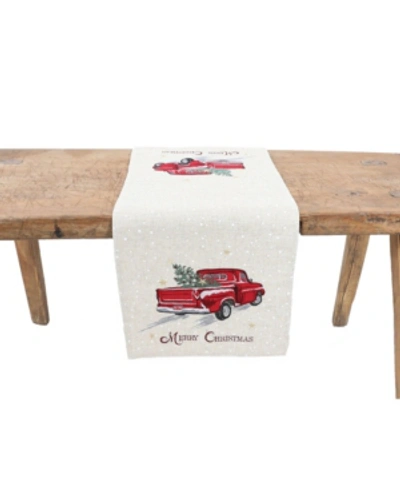 Shop Manor Luxe Merry Christmas Truck Embroidered Table Runner In Linen