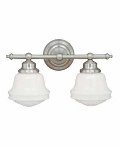 Shop Vaxcel Huntley Satin Nickel 2 Light Farmhouse Bathroom Vanity Wall Light Schoolhouse Glass In Gray