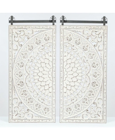 Shop Luxen Home Set Of 2 Decorative Carved Floral-patterned Mdf Wall Panel In Off-white