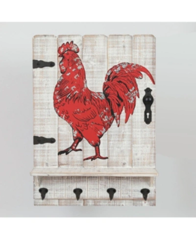 Shop Luxen Home Metal Rooster Wood Wall Plaque With Four Key Hooks In Red