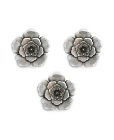 Shop Stratton Home Decor Silver-tone Metal Wall Flowers Set Of 3 In Grey