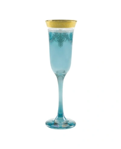 Shop Lorren Home Trends Blue Flutes With A Gold Band, Set Of 6