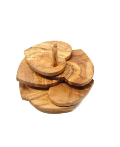 Shop Beldinest Heart Shaped Olive Wood Coasters, Set Of 5 With Holder In No Color