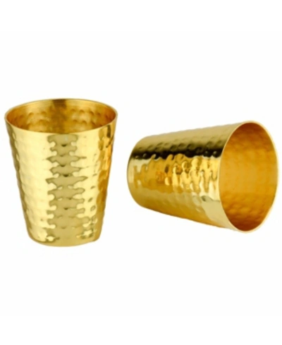 Prince Of Scots Hammered Copper Shot Glasses With 24k Gold-plate Set Of 2 In Gold