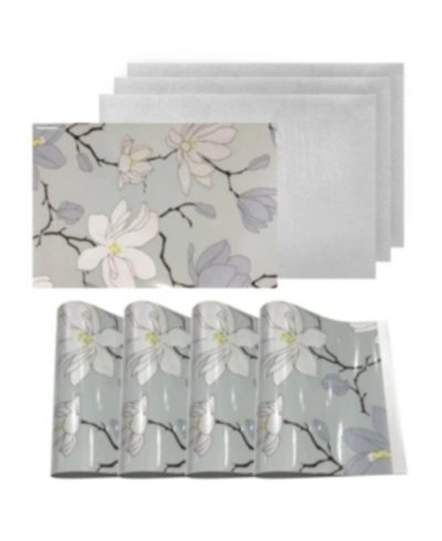 Shop Dainty Home Reversible Metallic Place Mats Non-slip Magnolia Floral Dining Table Placemats - Set Of 4 In Blue