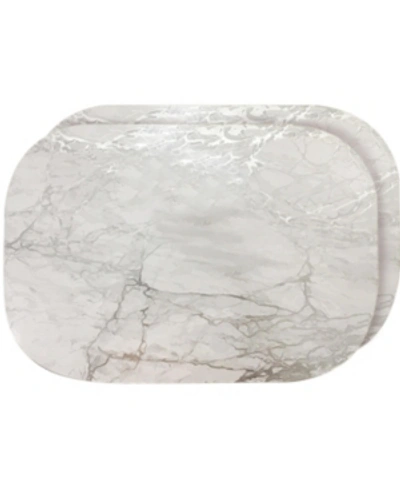 Shop Dainty Home Foiled Marble Granite Thick Cork Heat Resistant 12" X 18" Placemats In Silver