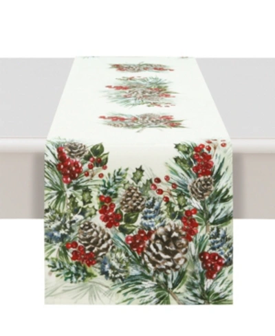 Shop Laural Home Winter Garland Table Runner In Green And Red With White Background