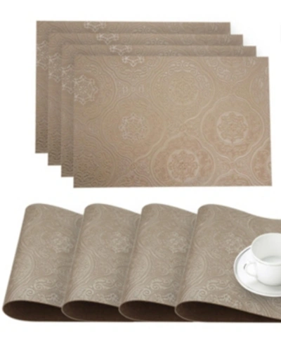 Shop Dainty Home Faux Leather Hyde Park Slip Resistant Suede Backing Embossed 3d Surface Luxury 12" X 18" Place Mats  In Latte