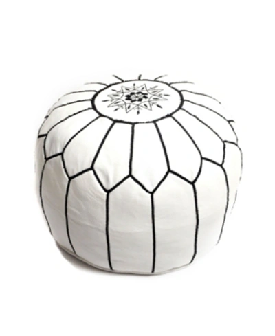 Shop Beldinest Moroccan Leather Pouf Round Ottoman In White Blac