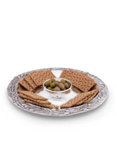 Arthur Court Sand-cast Olive Pattern Aluminum Large Chip And Dip Tray In Silver