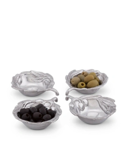Arthur Court Sand-cast Aluminum, Set Of 4 Olive Pattern Sauce Bowls In Silver