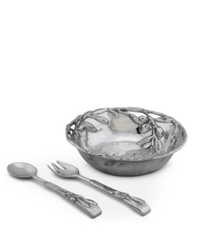 Shop Arthur Court Sand-cast Aluminum Salad Set, Olive Pattern, 3 Pieces Bowl Plus 2 Servers In Silver