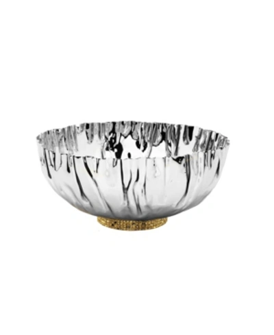 Shop Classic Touch Stainless Steel Crumpled Bowl With Gold-tone Mosaic Base In Silver