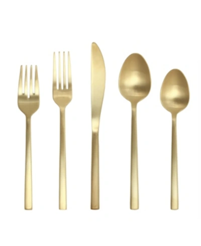 Shop Fortessa Arezzo Brushed Gold 20pc Flatware Set In Brushed Gold Stainless Steel