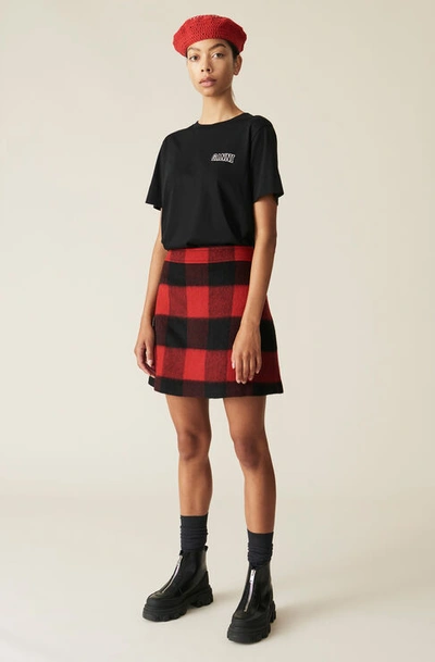Shop Ganni Check Wool Mix Mini Skirt In Black