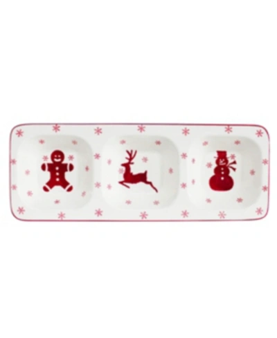 Shop Euro Ceramica Winterfest 3 Part Divided Dish In Red/white