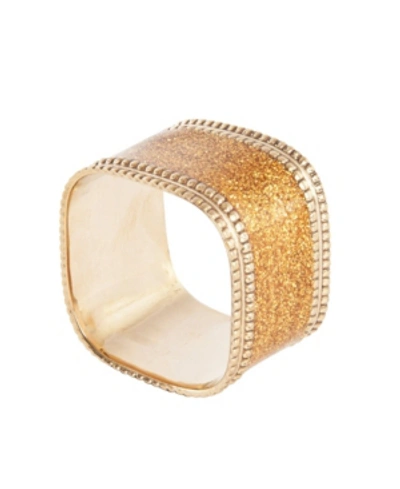 Saro Lifestyle Sparkling Square Design Napkin Ring Set Of 4 In Gold