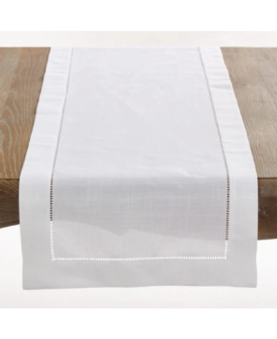 Shop Saro Lifestyle Classic Hemstitch Border Table Runner, 16" X 72" In White