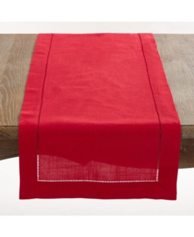 Shop Saro Lifestyle Classic Hemstitch Border Table Runner, 16" X 120" In Red