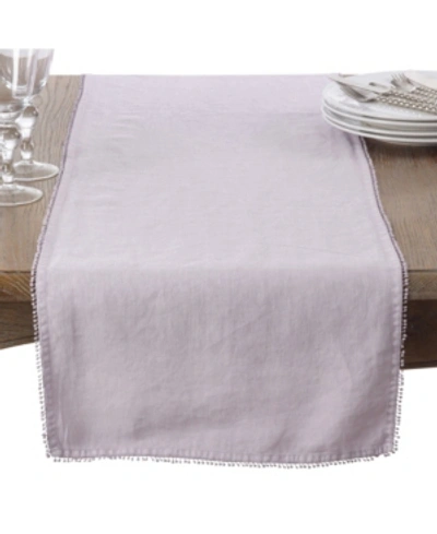 Saro Lifestyle Pom Pom Design Linen Dining Room Table Runner In Lavender