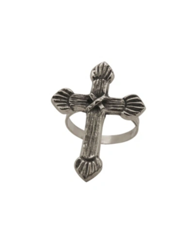 Shop Saro Lifestyle Textured Cross Design Napkin Ring, Set Of 4 In Silver