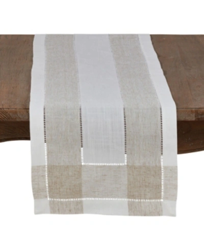 Shop Saro Lifestyle Timeless Linen Blend Table Runner With Hemstitch Accents In Ivory