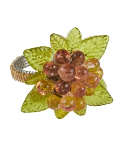 Saro Lifestyle Flower And Leaves Design Beaded Napkin Ring, Set Of 4 In Multi