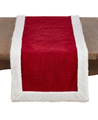 Saro Lifestyle Cotton Red Christmas Runner With Sherpa Edges In Red