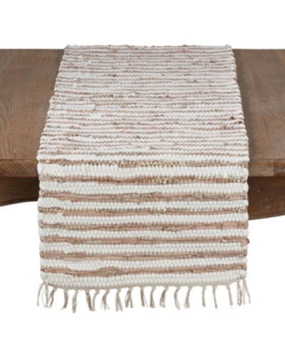Shop Saro Lifestyle Leather And Cotton Woven Chindi Table Runner In Gold