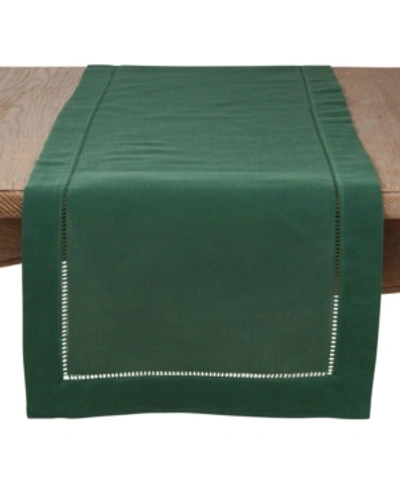 Shop Saro Lifestyle Classic Hemstitch Border Table Runner, 16" X 120" In Evergreen