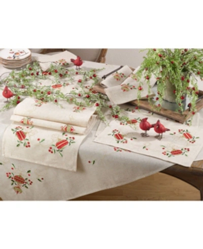 Shop Saro Lifestyle Embroidered Ornament Holiday Linen Blend Table Runner, 16" X 72" In Natural