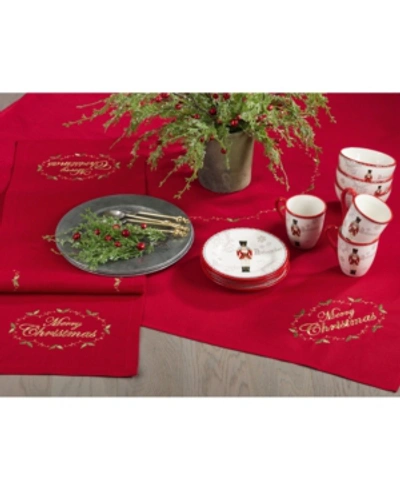 Shop Saro Lifestyle Merry Christmas Embroidered Holiday Table Runner, 14" X 72" In Red