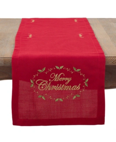 Saro Lifestyle Merry Christmas Embroidered Holiday Table Runner, 14" X 90" In Red