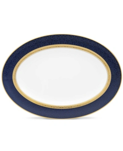 Shop Noritake Odessa Cobalt Gold Oval Platter, 14" In Dark Blue