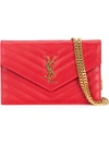 Saint Laurent Monogram Matelass&eacute; Small Wallet-on-chain, Red