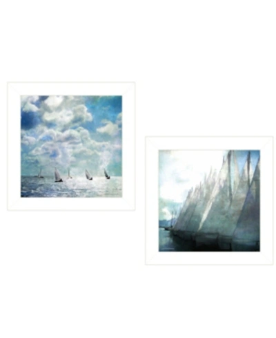 Shop Trendy Decor 4u Sailboat Marina 2-piece Vignette By Bluebird Barn, White Frame, 15" X 15" In Multi