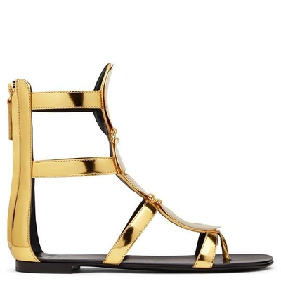 Shop Giuseppe Zanotti - Gold Patent Leather Sandal With Accessory Rylee