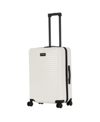 Shop Triforce Luggage Triforce Milan 26" Spinner Satin Finish Leather Trim Luggage In Cream