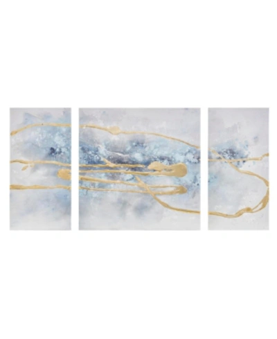 Shop Madison Park Blue Cosmo Canvas Set Hand Embellished Textured Glitter And Gold Foil 3-pc Set In Blue/gold
