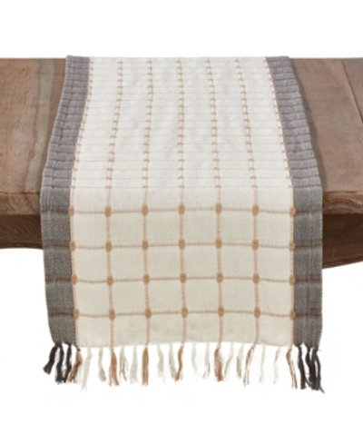 Shop Saro Lifestyle Woven Windowpane And Tassel Design Cotton Table Runner In Multi